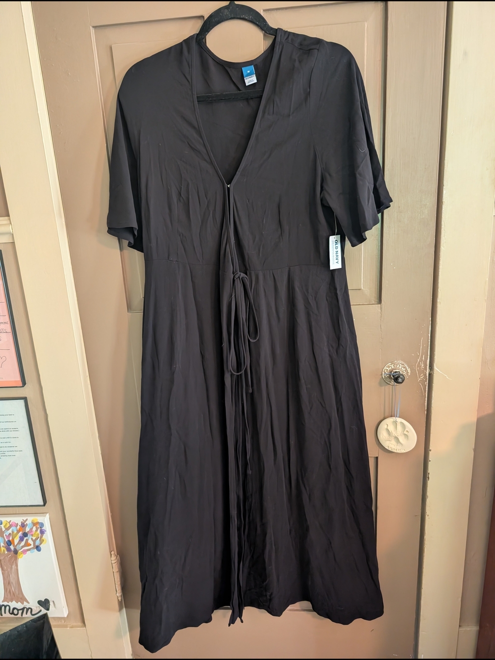 NWT Old Navy Short Sleeve Black Tie Front Duster Cardigan - Size Medium
